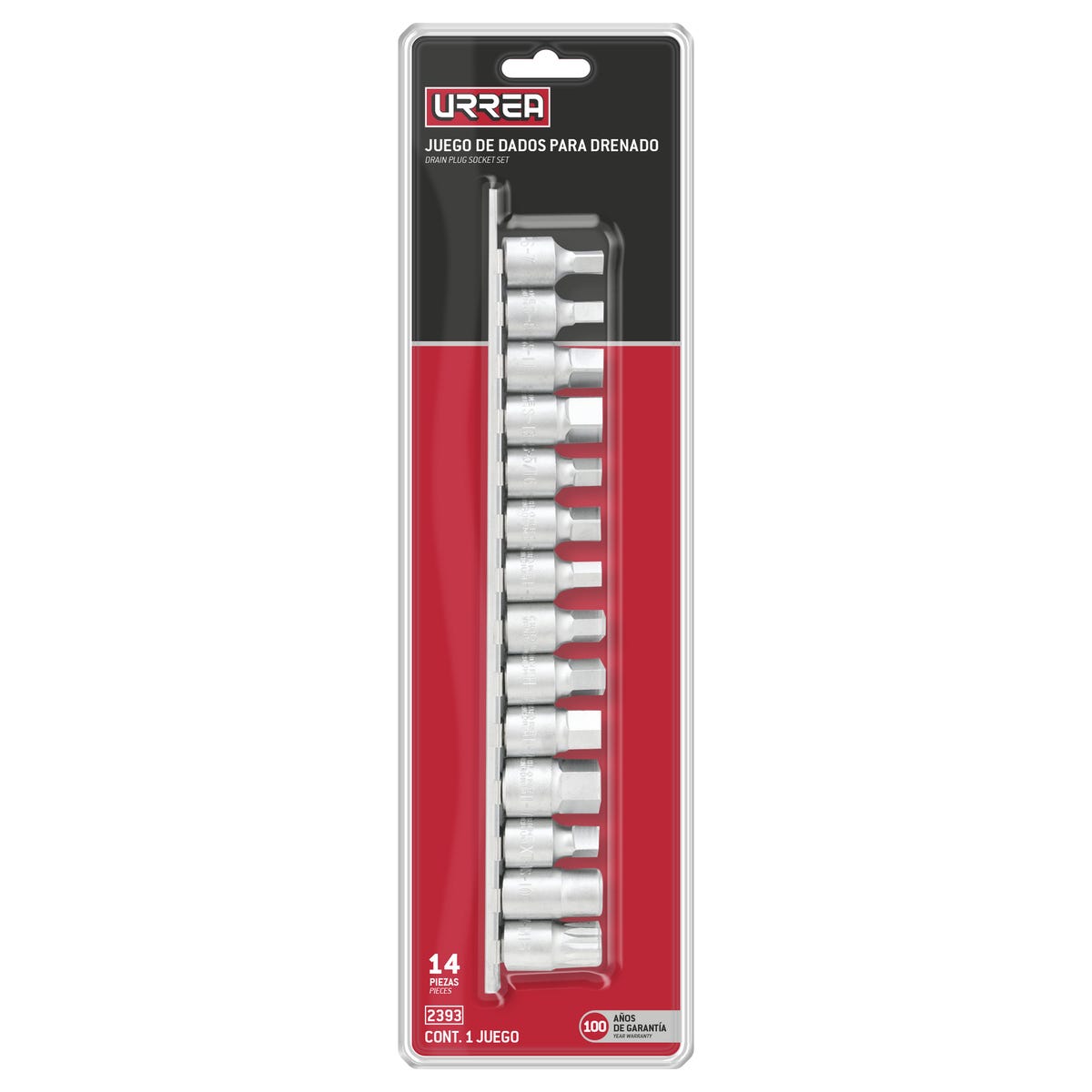 Juego de dados cuadro de 3/8" para drenado de aceite, 14 piezas Urrea 2393 - imagen 3