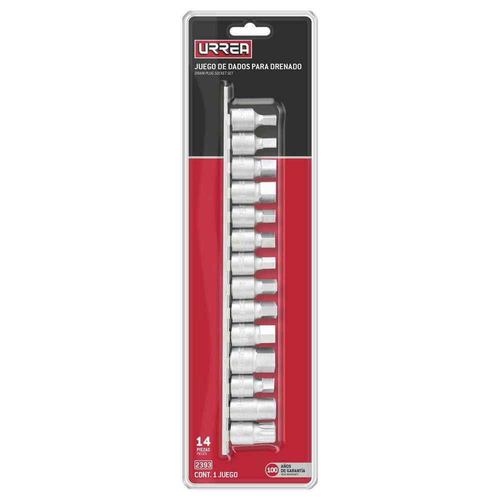 Juego de dados cuadro de 3/8" para drenado de aceite, 14 piezas Urrea 2393 - imagen 3