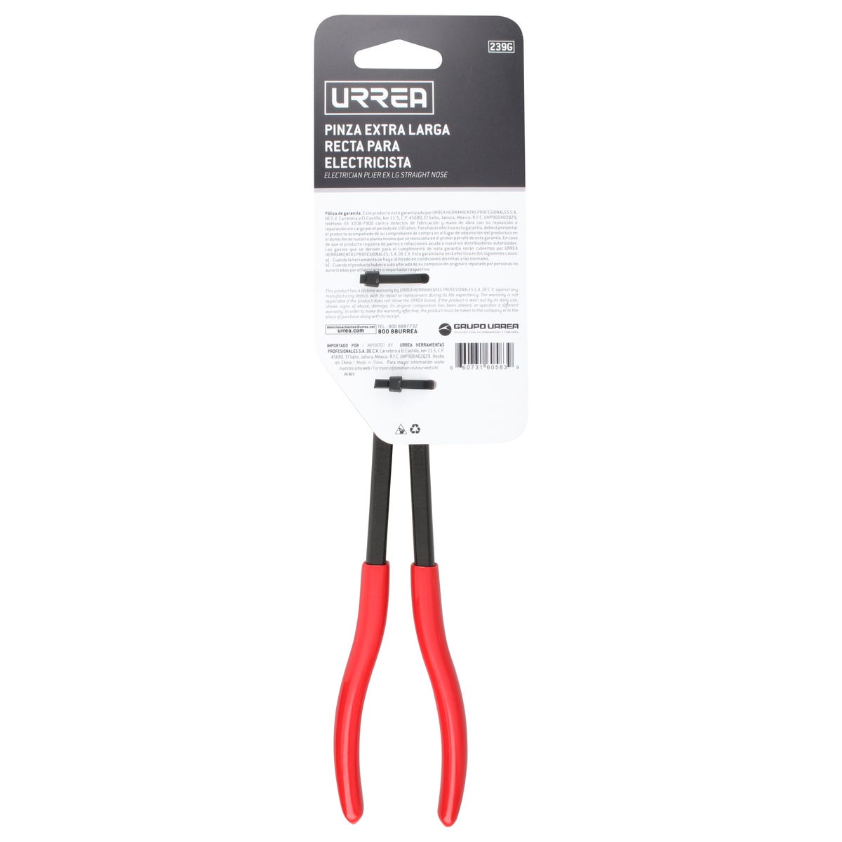 Pinza extra larga para electricista con mango rubber grip punta fina recta de 11" Urrea 239G - imagen 5