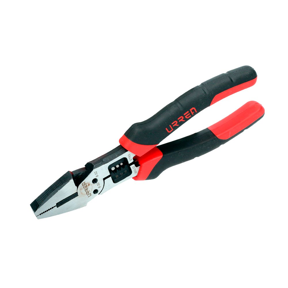 Pinza multipropósitos con mango bimaterial punta universal corte lateral de 8" Urrea 258MP