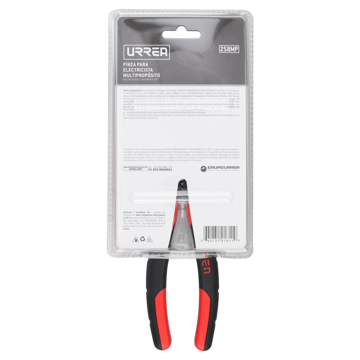 Pinza multipropósitos con mango bimaterial punta universal corte lateral de 8" Urrea 258MP - imagen 6
