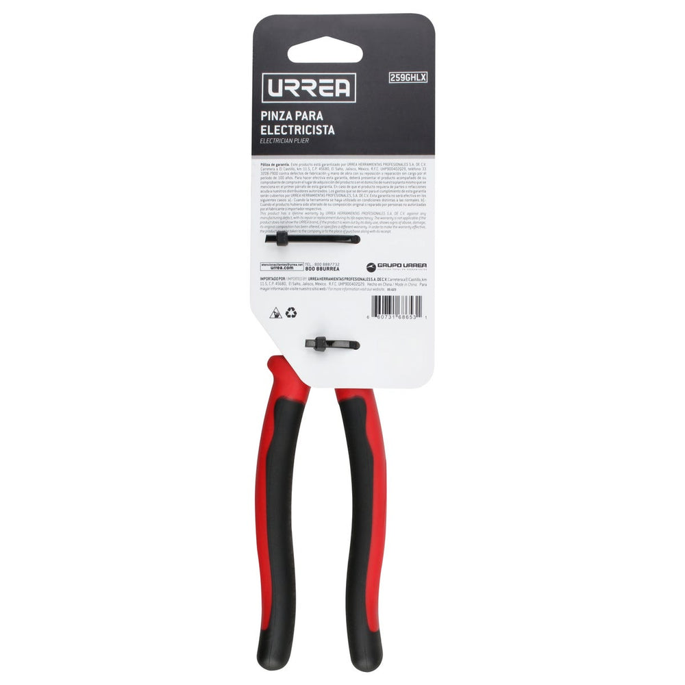 Pinza para electricista con mango bimaterial corte lateral con ponchador y jalador 9-3/8" Urrea 259GHLX - imagen 5