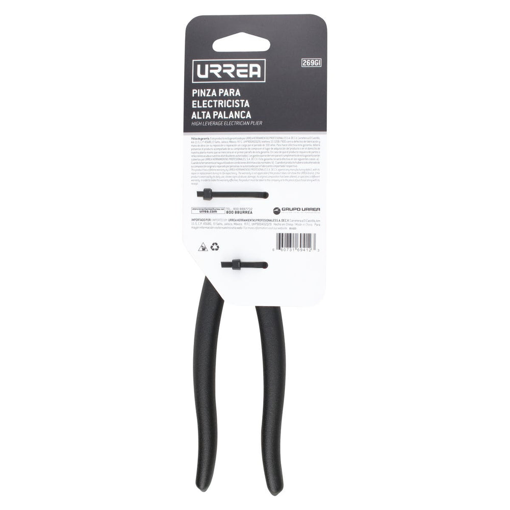 Pinza para electricista con mango rubber grip alta palanca corte lateral de 9" Urrea 269GI - imagen 5