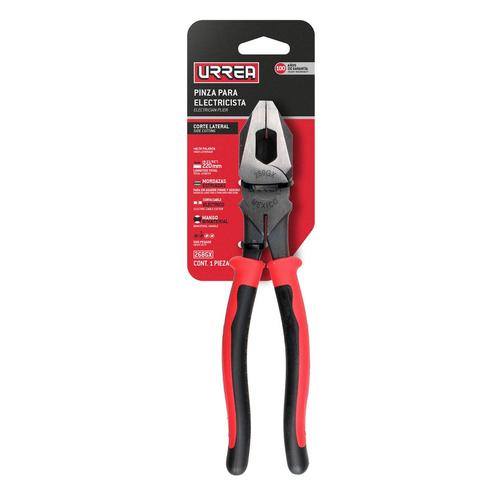 Pinza para electricista con mango bimaterial corte lateral alta palanca de 9-3/8" Urrea 269GX - imagen 4