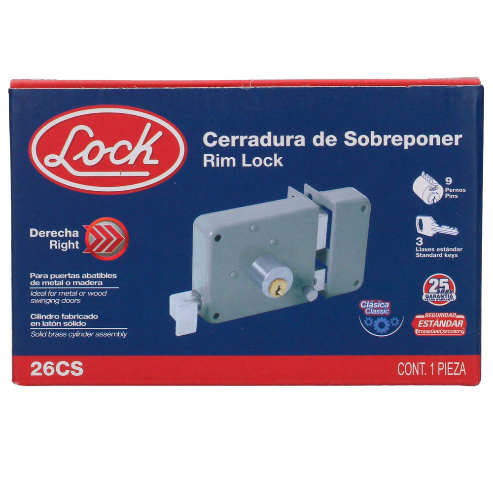 Cerradura sobreponer clásica función derecha, llave estándar, en caja Lock 26CS – imagen 3