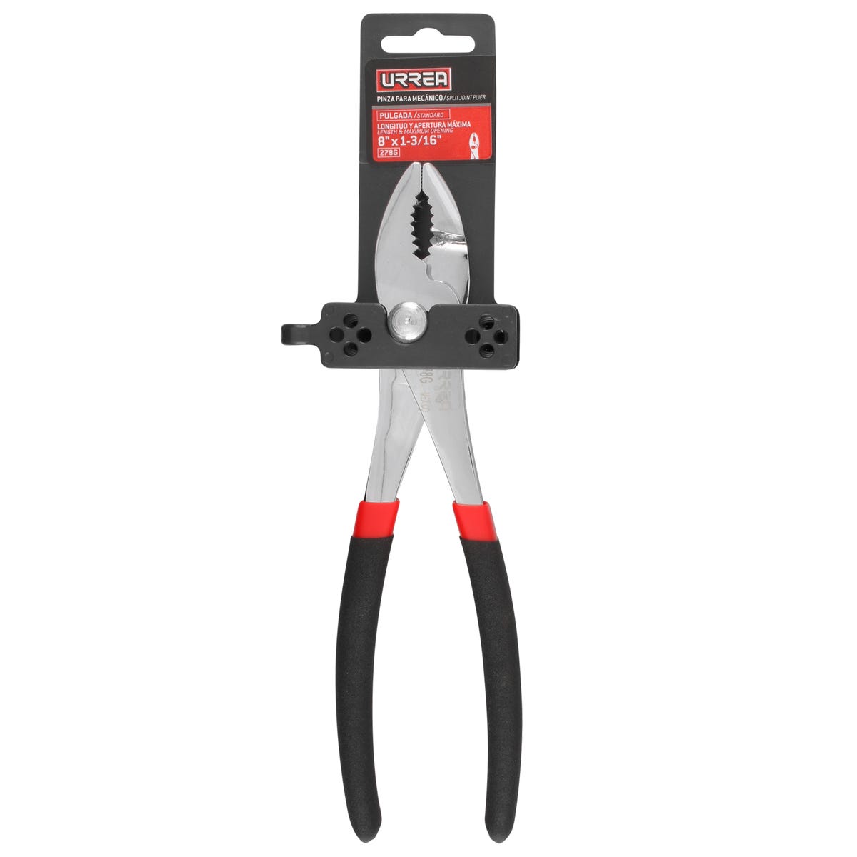 Pinza para mecánico con mango rubber grip y botón de ajuste de 8" Urrea 278G - imagen 3