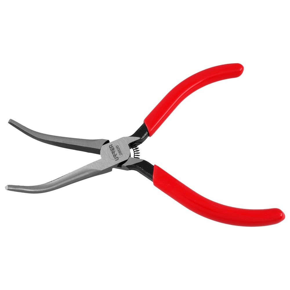 Pinza para electricista con mango rubber grip punta aguja lisa curva 45° de 5-11/32" Urrea 28520