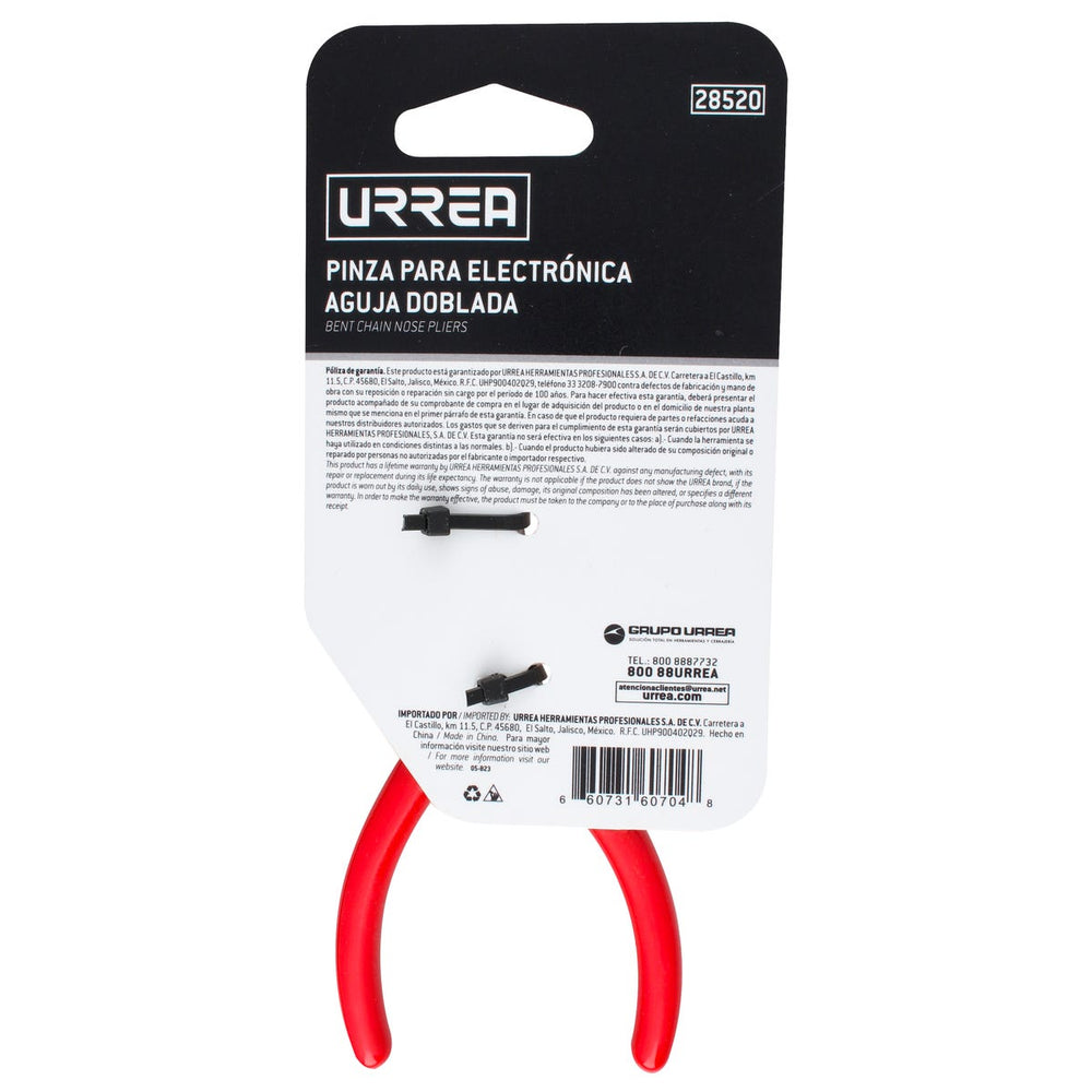 Pinza para electricista con mango rubber grip punta aguja lisa curva 45° de 5-11/32" Urrea 28520 - imagen 5