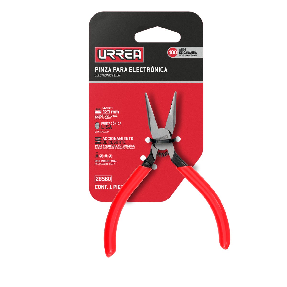 Pinza para electricista con mango rubber grip con resorte punta cónica lisa de 4-3/4" Urrea 28560 - imagen 3