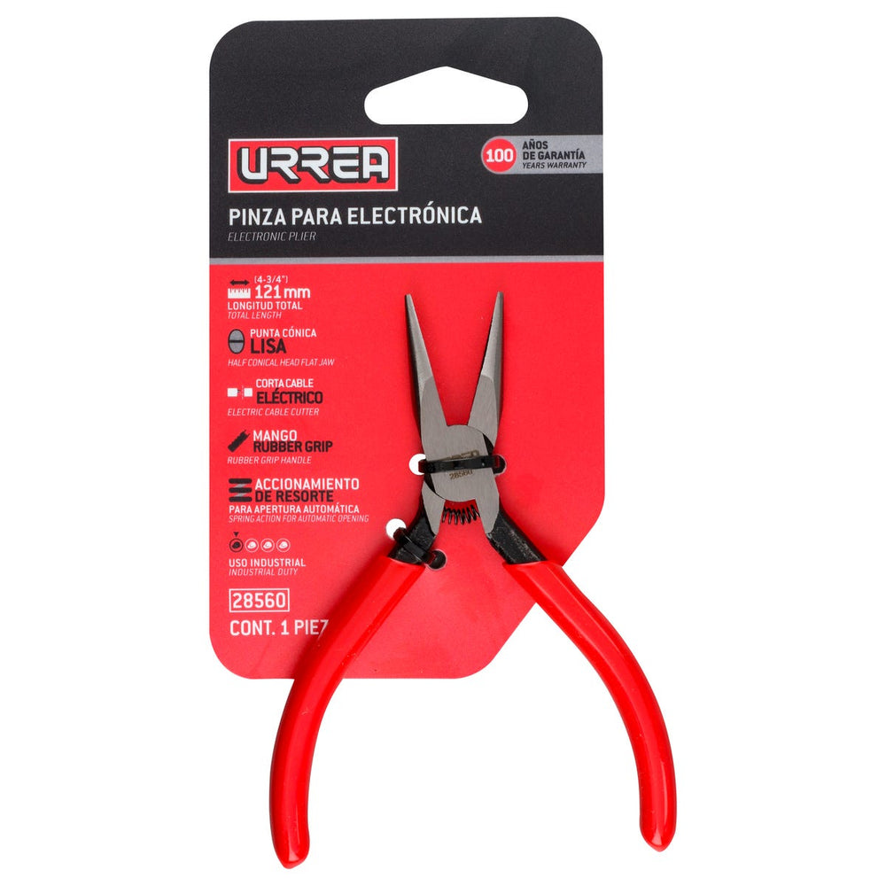 Pinza para electricista con mango rubber grip con resorte punta cónica lisa de 4-3/4" Urrea 28560 - imagen 4