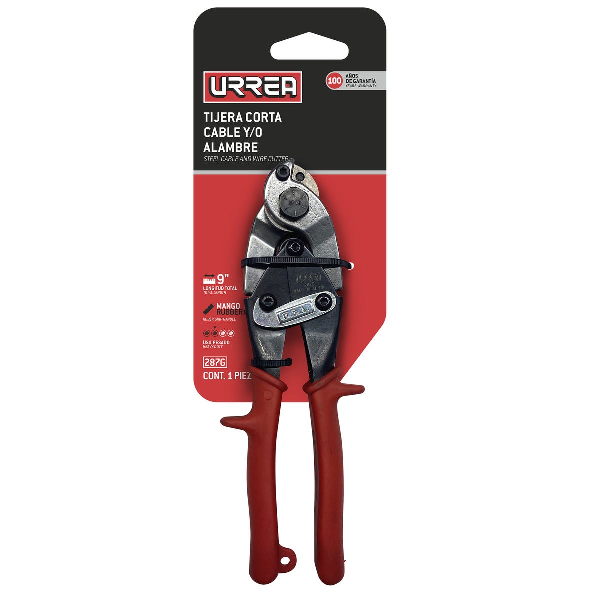 Tijera con mango rubber grip corta cable y alambre de acero de 9" Urrea 287G - imagen 3
