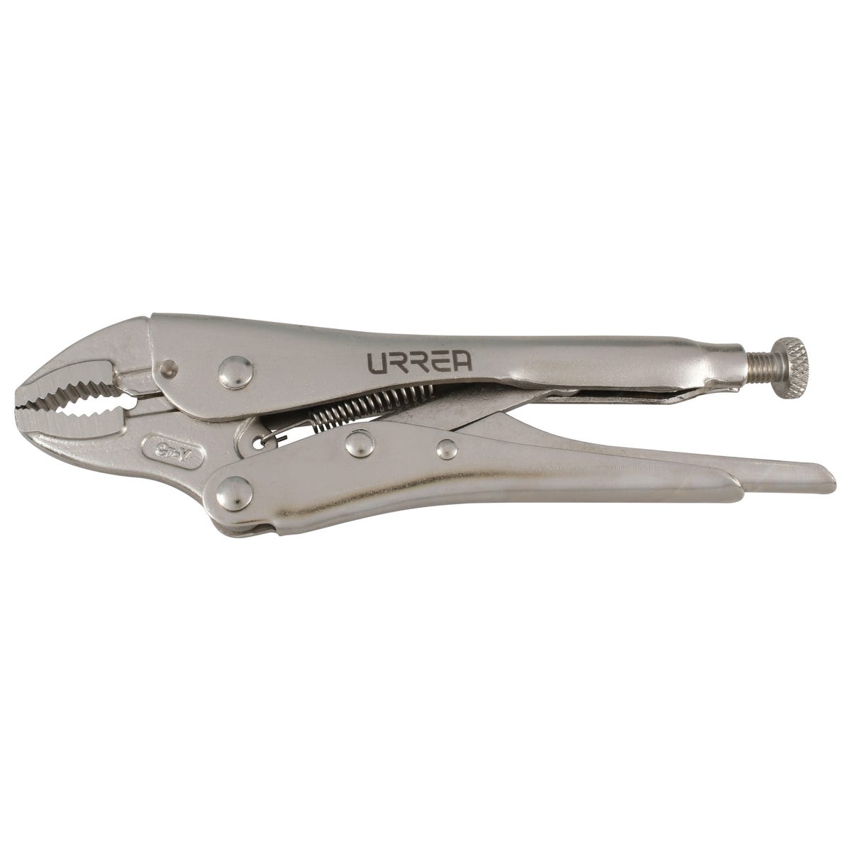 Pinza de presión cromada quijada curva con corta alambre de 7" Urrea 294WR
