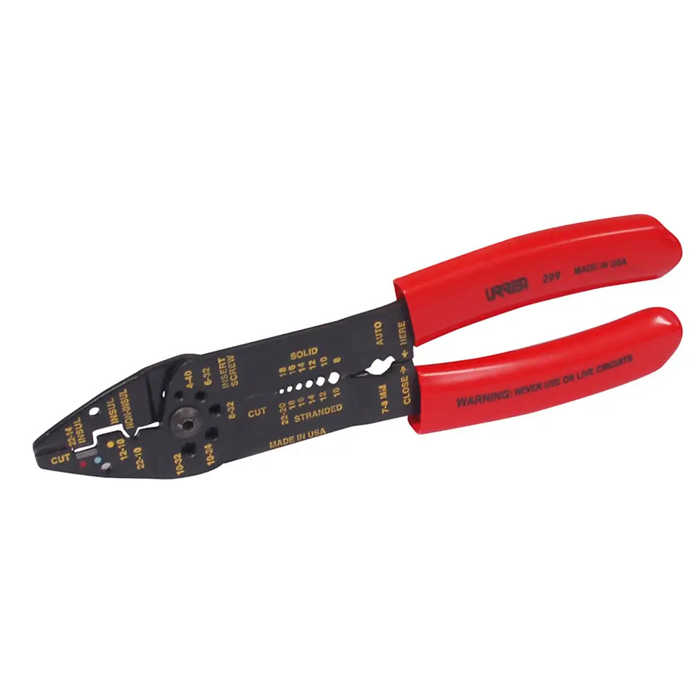 Pinza pelacable con mango air cushion 8-18 AWG poncha terminales, cta tornillos de 8-3/4" Urrea 299