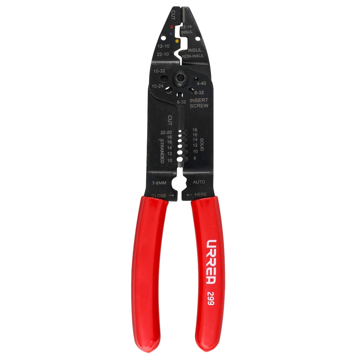 Pinza pelacable con mango air cushion 8-18 AWG poncha terminales, cta tornillos de 8-3/4" Urrea 299 - imagen 8