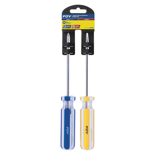 Juego de destornilladores con mango de PVC combinados, 2 piezas en blíster Foy 2DP44