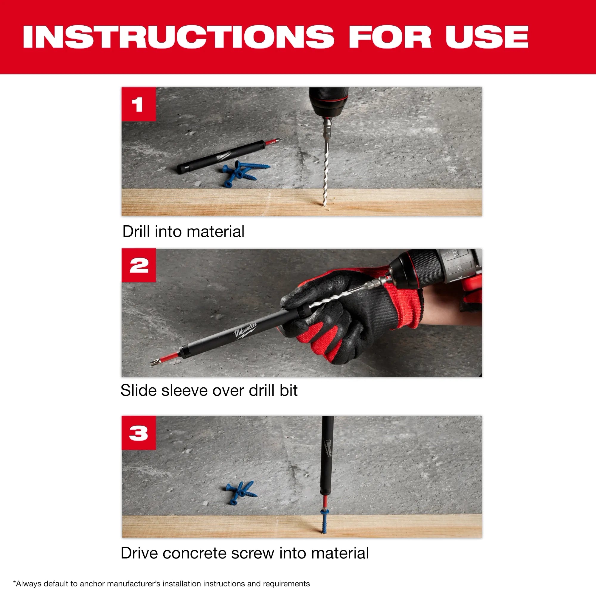 Juego de instalación de tornillos para hormigón con broca de carburo para múltiples materiales SHOCKWAVE Impact Duty™, 7 piezas Milwaukee 48-20-8877 - imagen 5