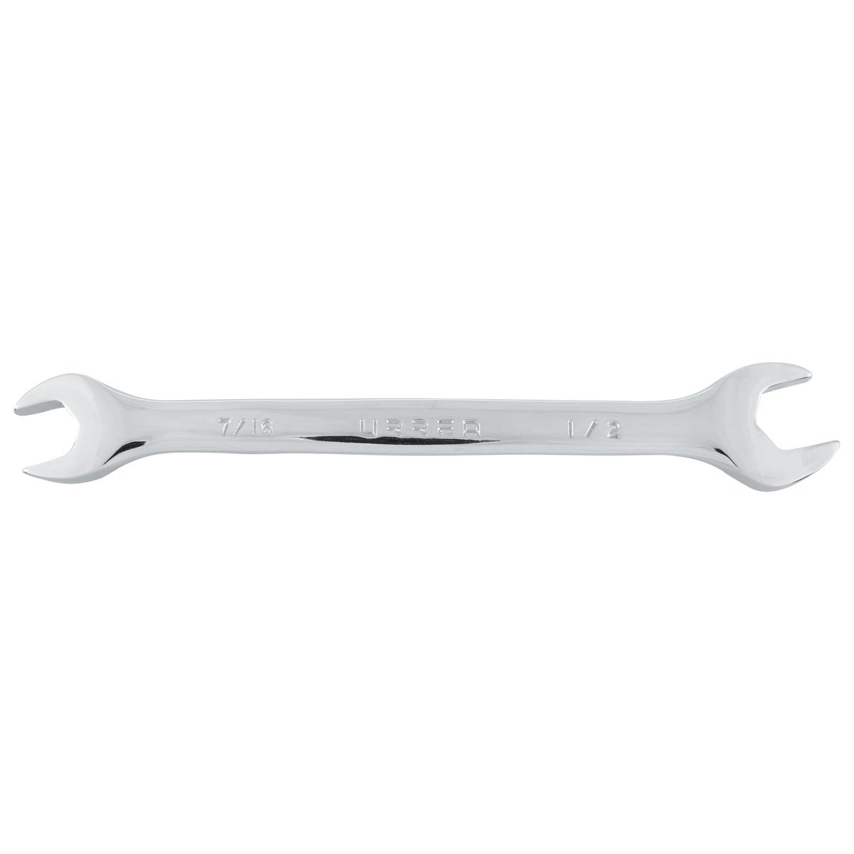 Llave española pulido espejo en pulgadas, 7/16" x 1/2" Urrea 3025