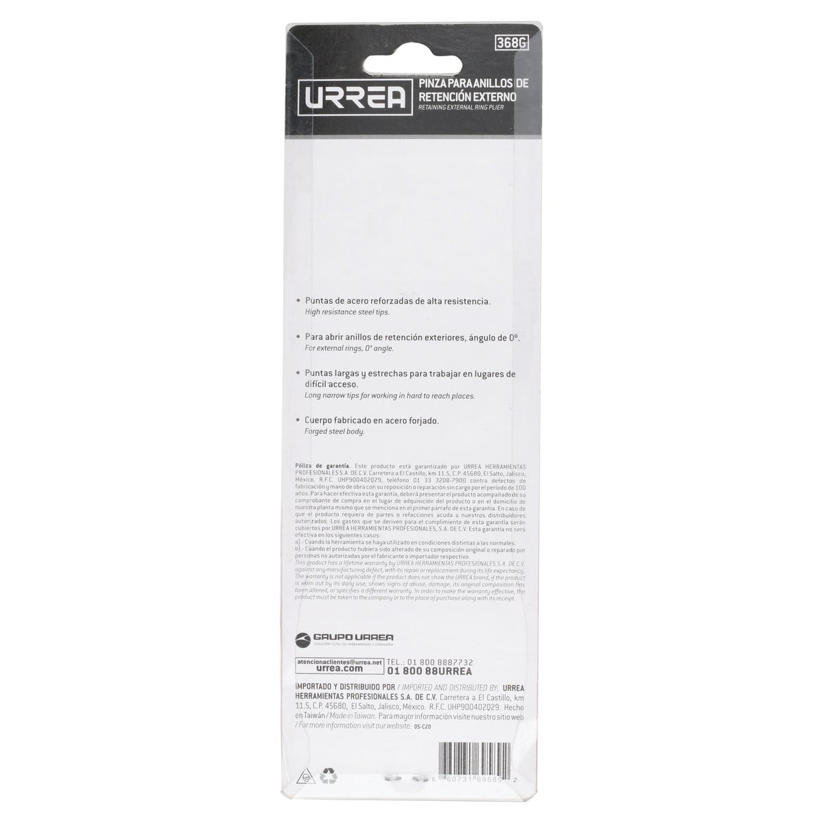 Pinza para anillos de retención con mango de vinil forjadas tipo externo ángulo de 0° Urrea 368G - imagen 5