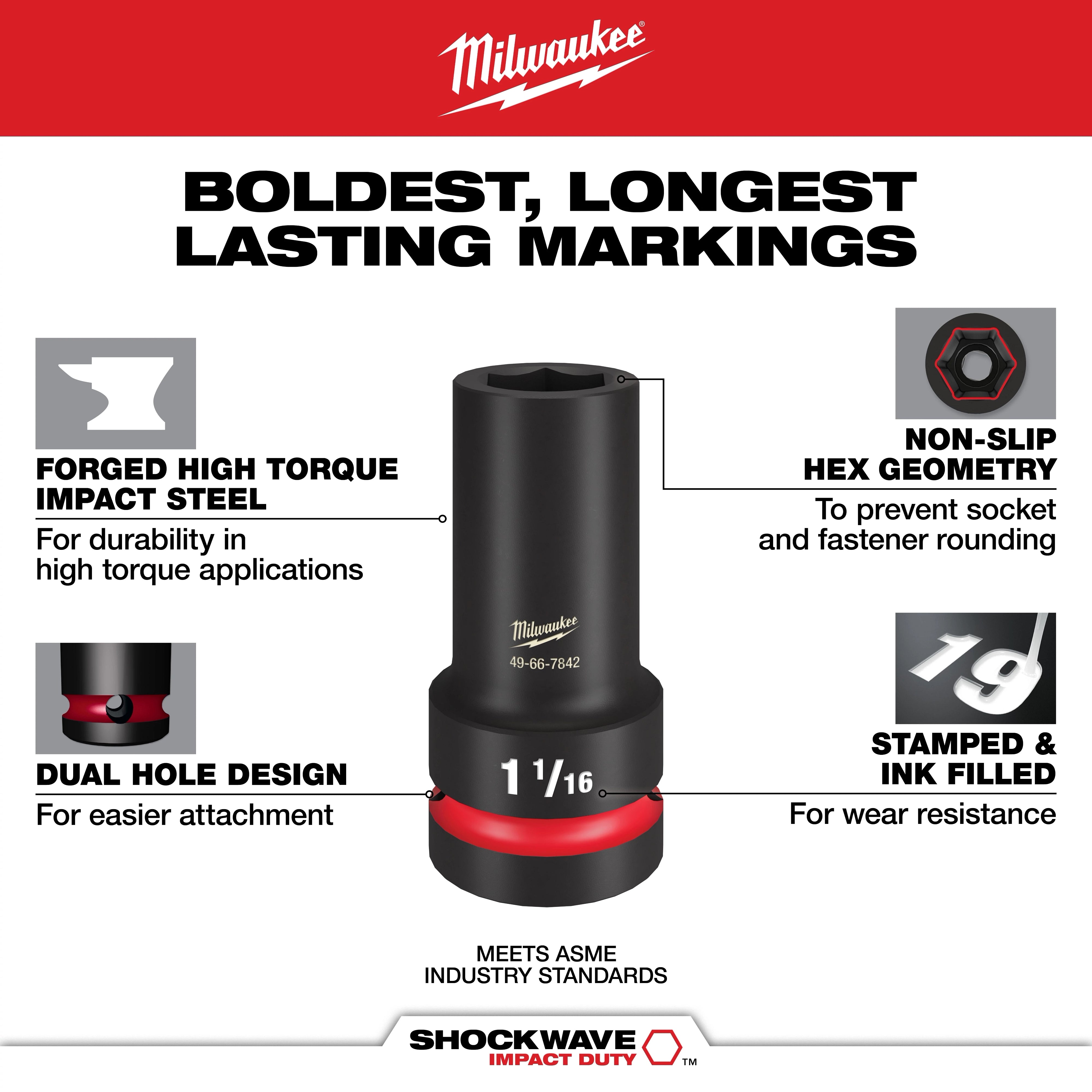 Cubo profundo de 6 puntas de 1-5/16" con boca de 1" SHOCKWAVE Impact Duty™ Milwaukee 49-66-6509 - imagen 4