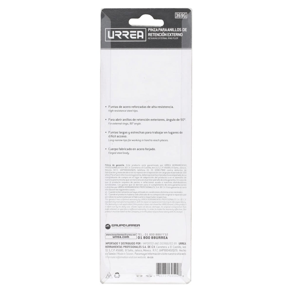 Pinza para anillos de retención con mango de vinil forjadas tipo externo ángulo de 9° Urrea 369G - imagen 5