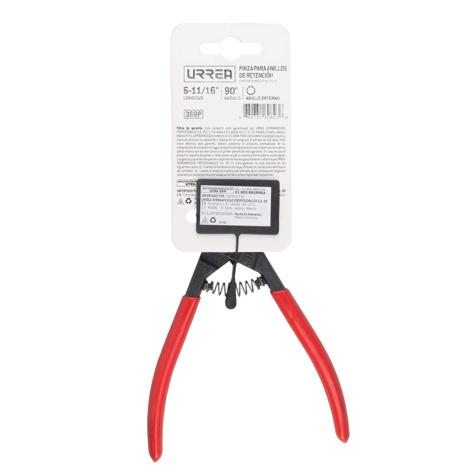 Pinza para anillos de retención con mango rubber grip forjadas tipo externo ángulo de 90° Urrea 369P - imagen 5