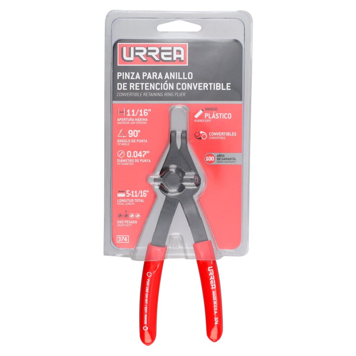 Pinza para anillos de retención convertibles con mariposa .047 ángulo de 90° Urrea 374 - imagen 4