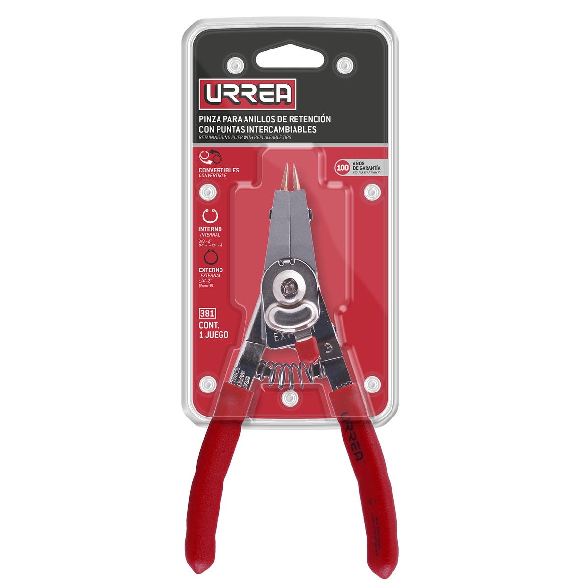 Pinza para anillos de retención con puntas intercambiables, 12 piezas Urrea 381 - imagen 3
