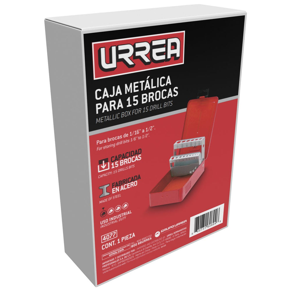 Caja metálica para brocas color rojo 7" x 4" x 2" Urrea 4077 - imagen 3