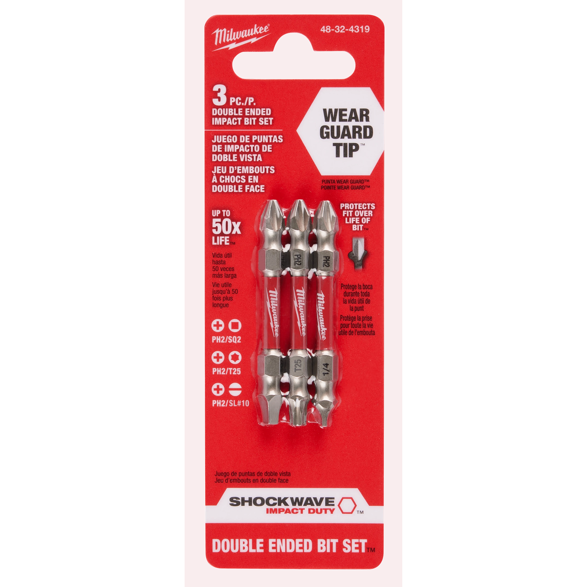 Brocas de extremo doble PH2/SQ2/T25 SHOCKWAVE Impact Duty™, 3 unidades Milwaukee 48-32-4319 - imagen 2