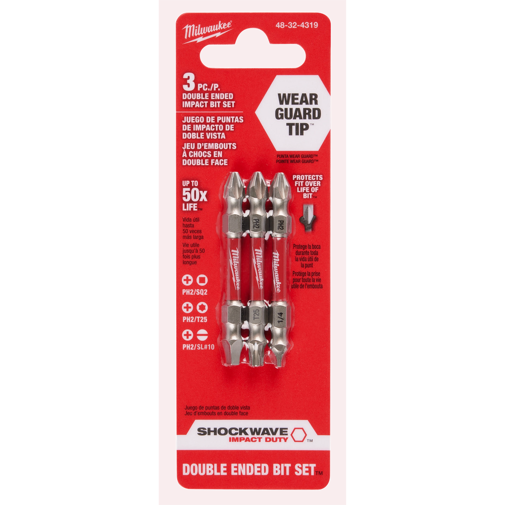 Brocas de extremo doble PH2/SQ2/T25 SHOCKWAVE Impact Duty™, 3 unidades Milwaukee 48-32-4319 - imagen 2