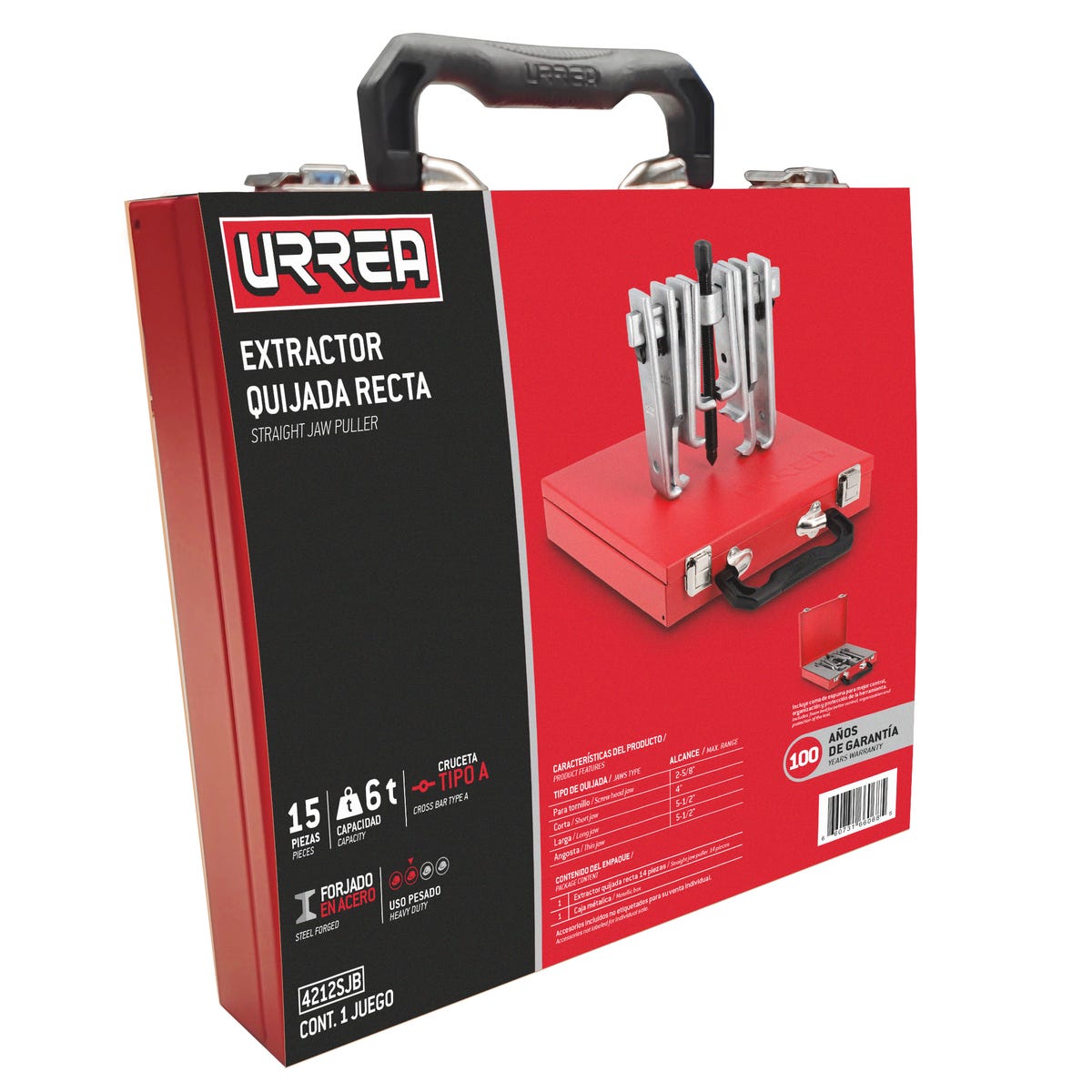 Extractor quijada recta tipo "A" 6 ton, 15 piezas en caja metálica Urrea 4212SJB - imagen 3