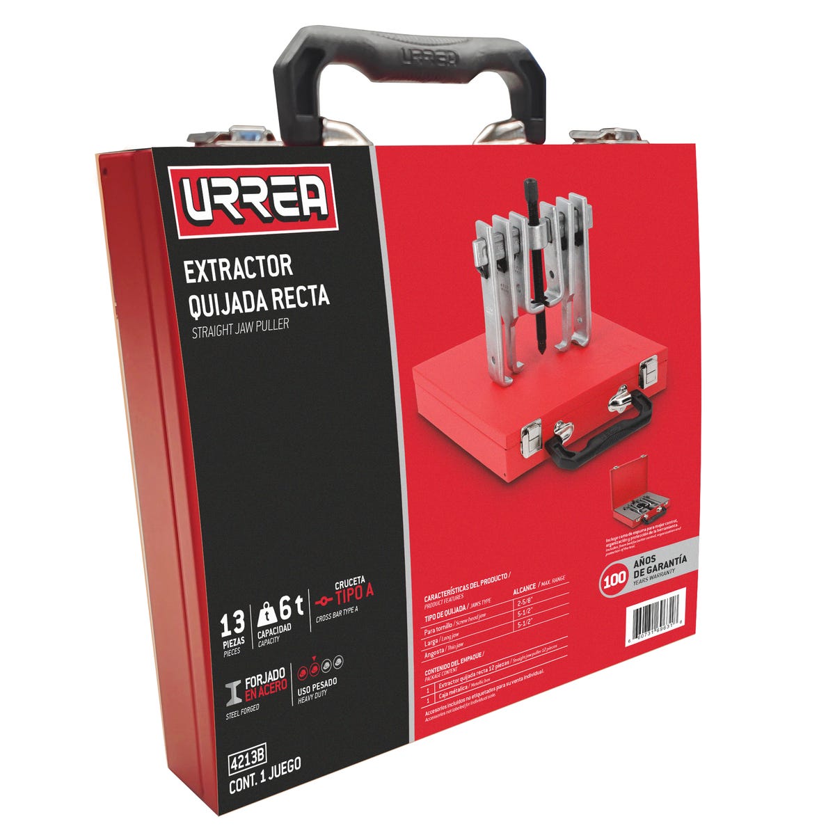 Extractor quijada recta tipo "A" 6 ton, 13 piezas en caja metálica Urrea 4213B - imagen 3