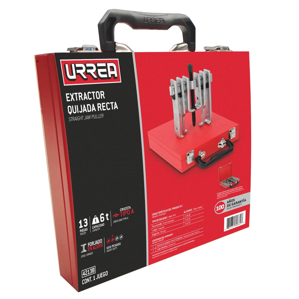 Extractor quijada recta tipo "A" 6 ton, 13 piezas en caja metálica Urrea 4213B - imagen 3