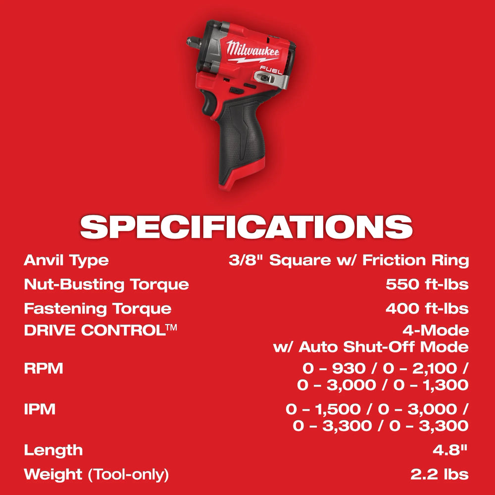 Llave de impacto corta M12 FUEL™ de 3/8" Milwaukee 2562-20 - imagen 7