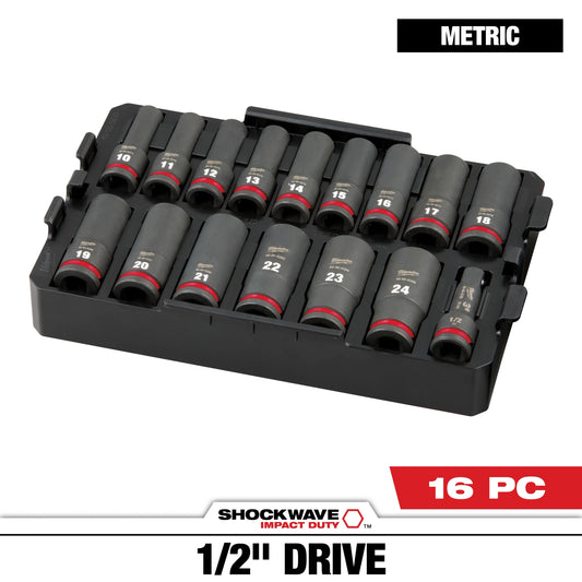 Juego de 16 dados de impacto SHOCKWAVE™ cuadro 1/2" métricos Milwaukee 49-66-6818 – imagen 2