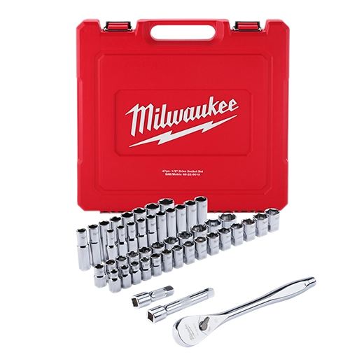 Juego de llaves de carraca y llaves de vaso de 47 piezas 1/2" con accionamiento métrico y SAE con CUATRO LADOS FLAT™ Milwaukee 48-22-9010