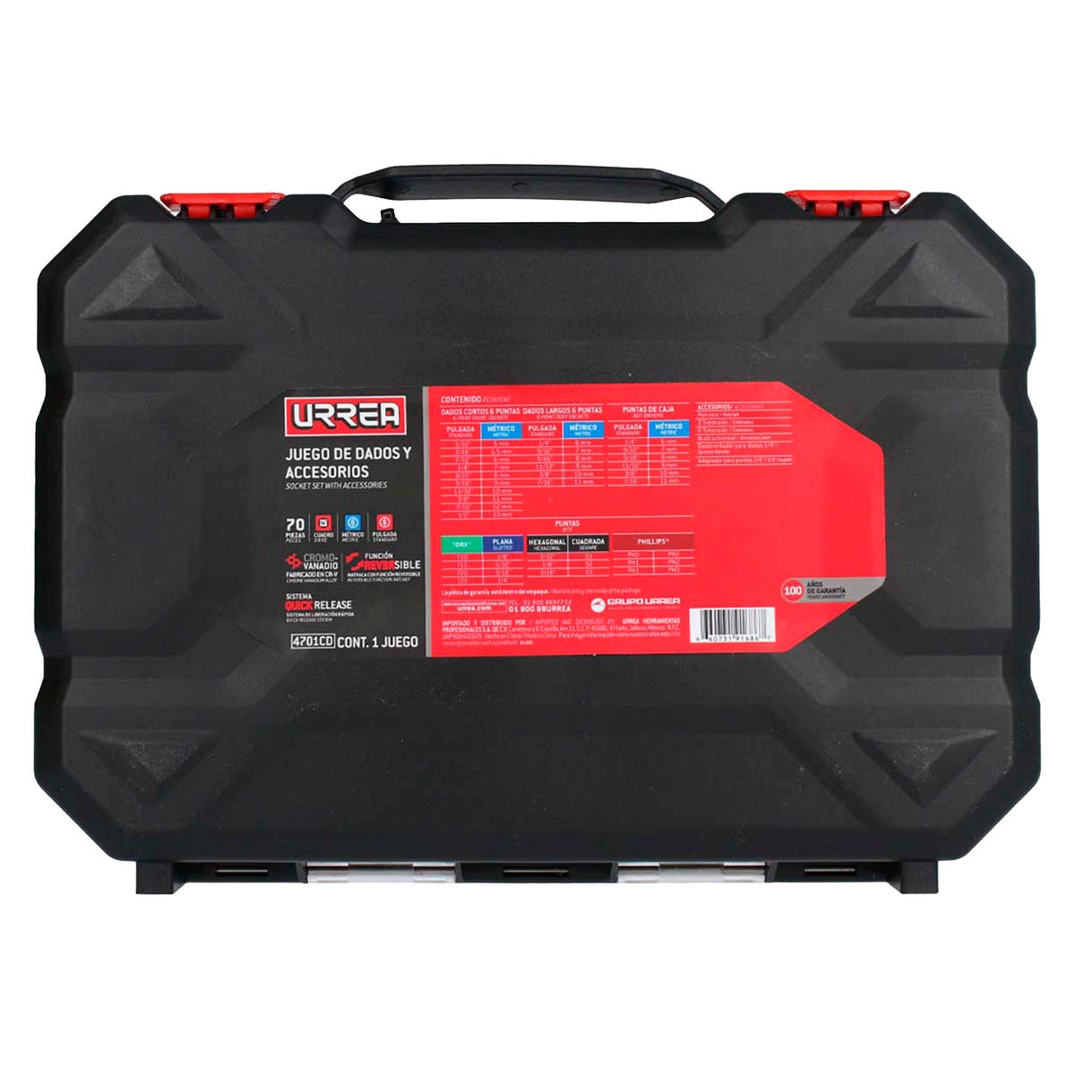 Juego de dados y accesorios cuadro de 1/4" combinado, 70 piezas Urrea 4701CD - imagen 4