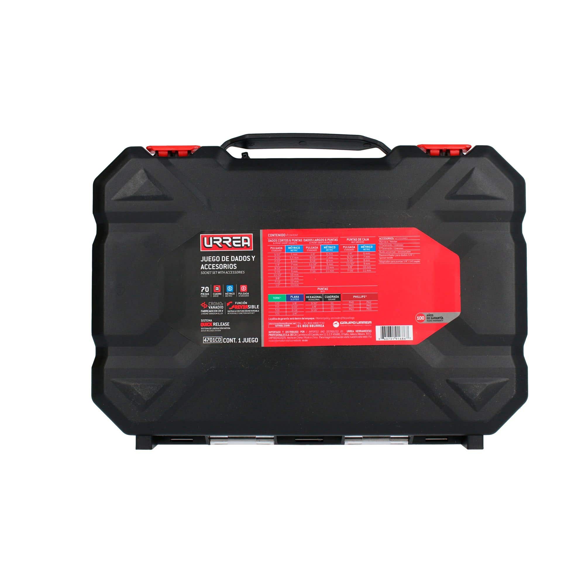 Juego de dados y accesorios cuadro de 1/4" combinado, 70 piezas Urrea 4701CD - imagen 7