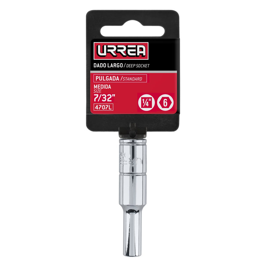 Dado largo cuadro de 1/4", 6 puntas, en pulgadas, 7/32" Urrea 4707L - imagen 3