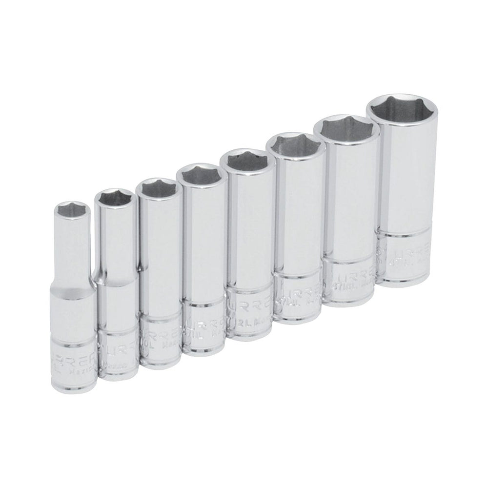 Juego de dados largos cuadro de 1/4", 6 puntas, en pulgadas, 8 piezas Urrea 47102