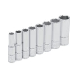 Juego de dados largos cuadro de 1/4", 6 puntas, en pulgadas, 8 piezas Urrea 47102