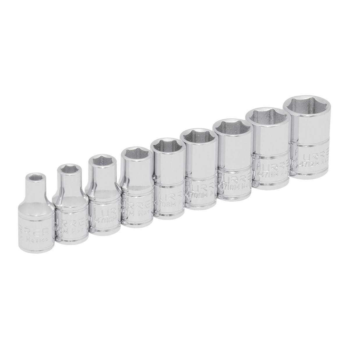 Juego de dados cuadro de 1/4", 6 puntas, métricos, 9 piezas Urrea 47207