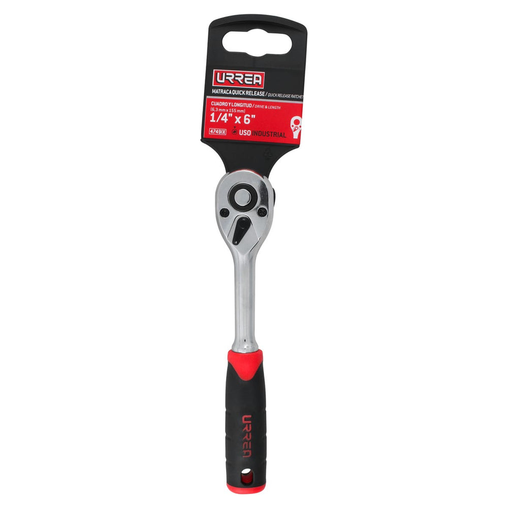 Matraca reversible con mango bimaterial, quick release, para dado cuadro de 1/4" Urrea 4749IX - imagen 3