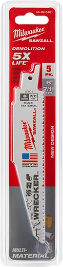 Hoja 7/11 TPI SAWZALL® para múltiples materiales WRECKER™ de 6", juego de 5 Milwaukee 48-00-5701