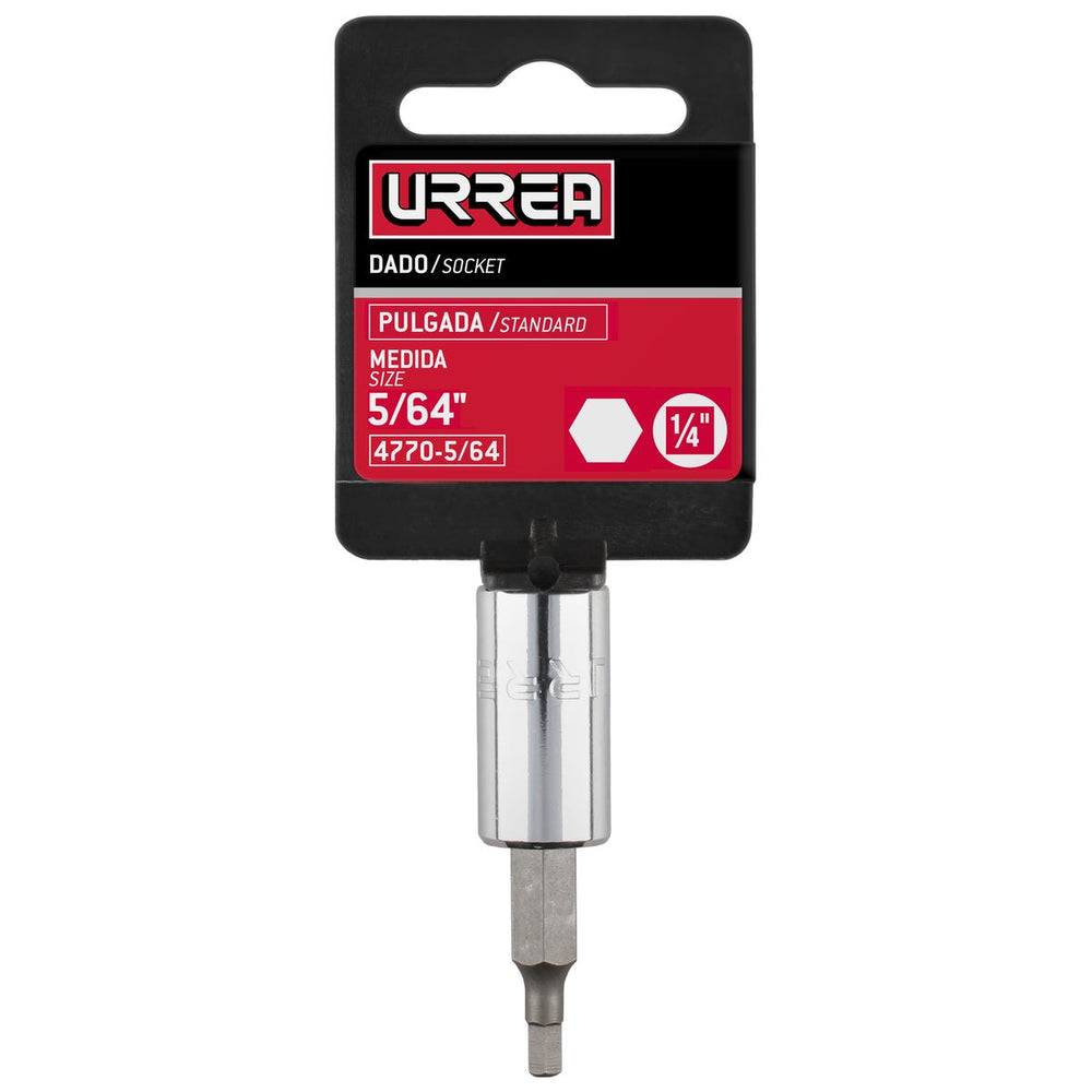 Dado con punta hexagonal cuadro de 1/4", en pulgadas, 5/64" Urrea 4770-5/64
