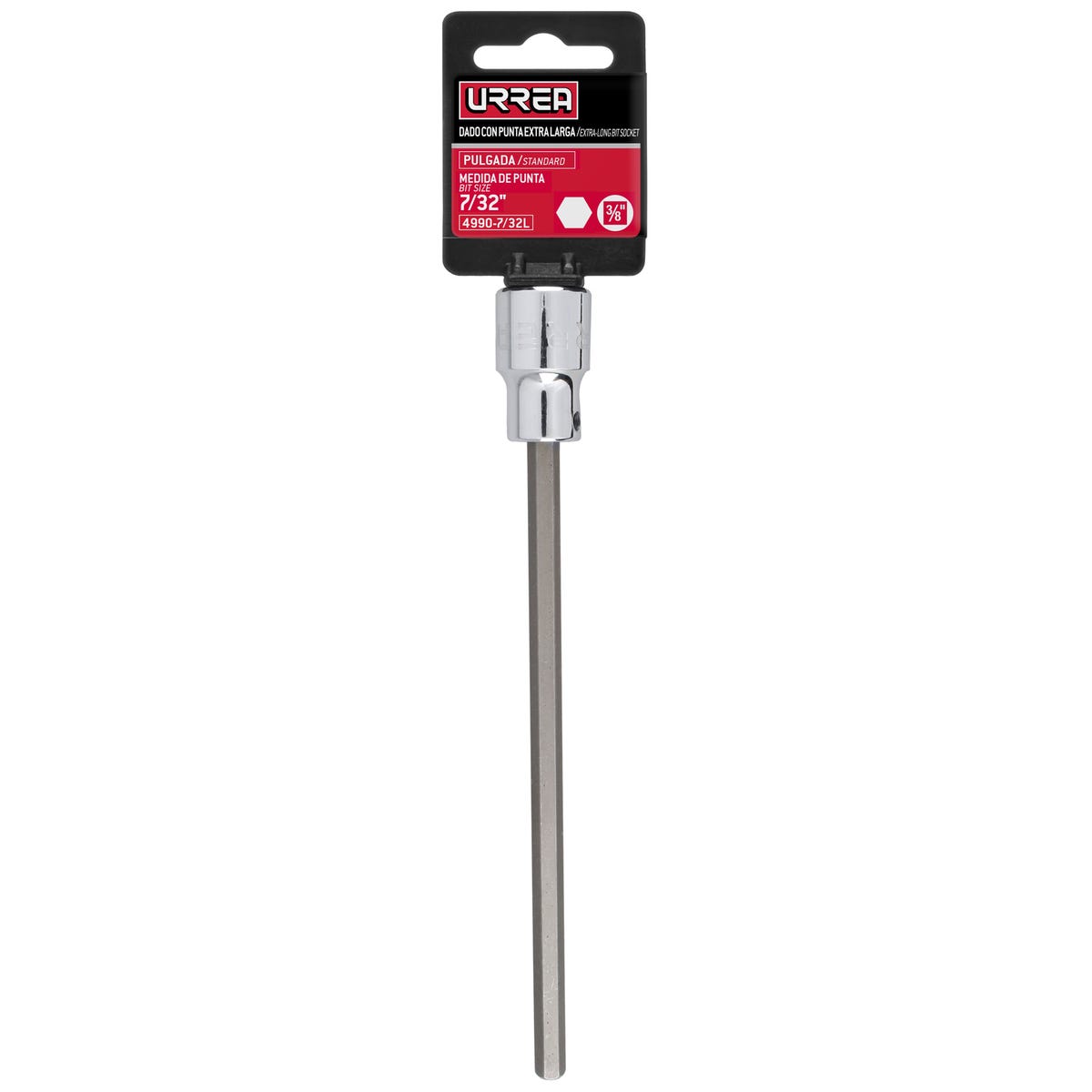Dado con punta hexagonal extra larga cuadro de 3/8", 6 puntas, en pulgadas, 7/32" Urrea 4990-7/32L