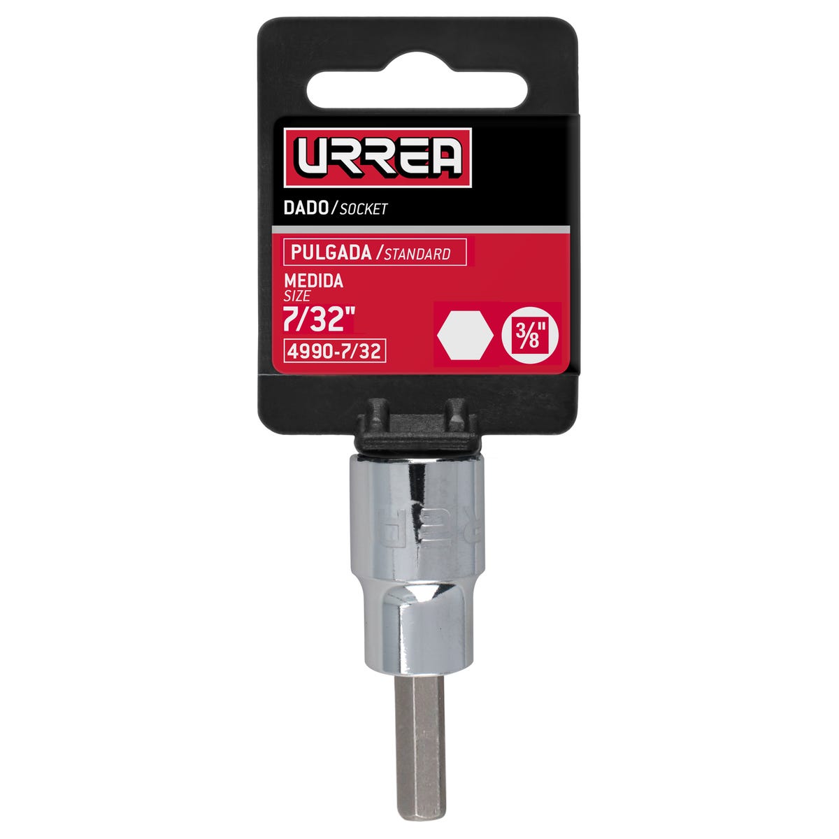 Dado con punta hexagonal cuadro de 3/8", en pulgadas, 7/32" Urrea 4990-7/32