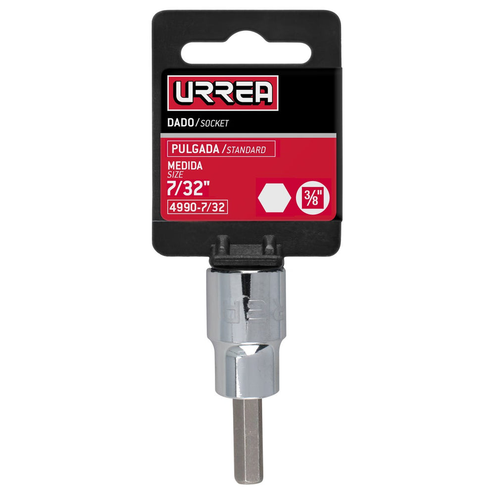 Dado con punta hexagonal cuadro de 3/8", en pulgadas, 7/32" Urrea 4990-7/32