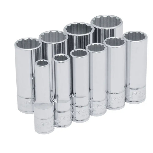 Juego de dados largos cuadro de 3/8", 12 puntas, en pulgadas, 10 piezas Urrea 52107