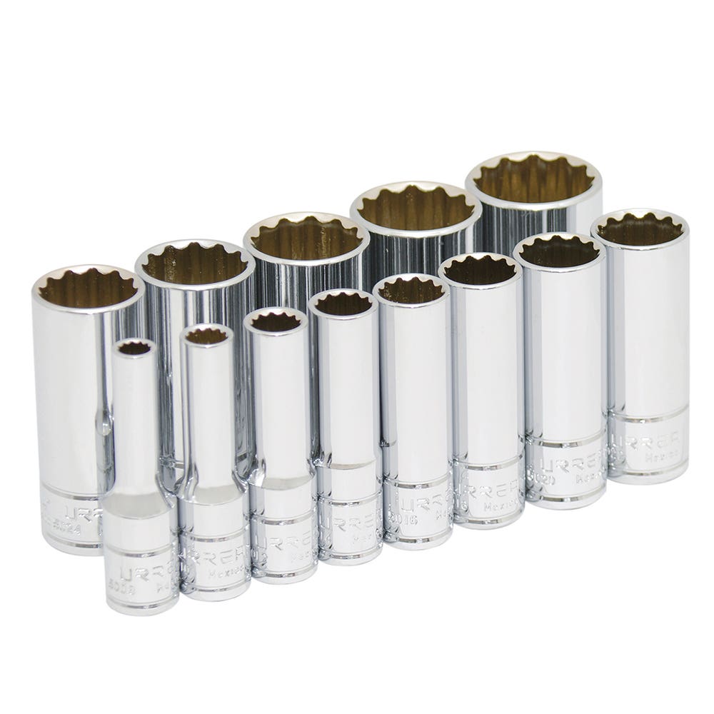 Juego de dados largos cuadro de 3/8", 12 puntas, en pulgadas, 13 piezas Urrea 52112 - imagen 2